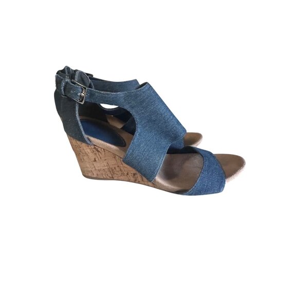 Jones New York blue denim buckle wedge Bailey sandals size 8M - Picture 4 of 7